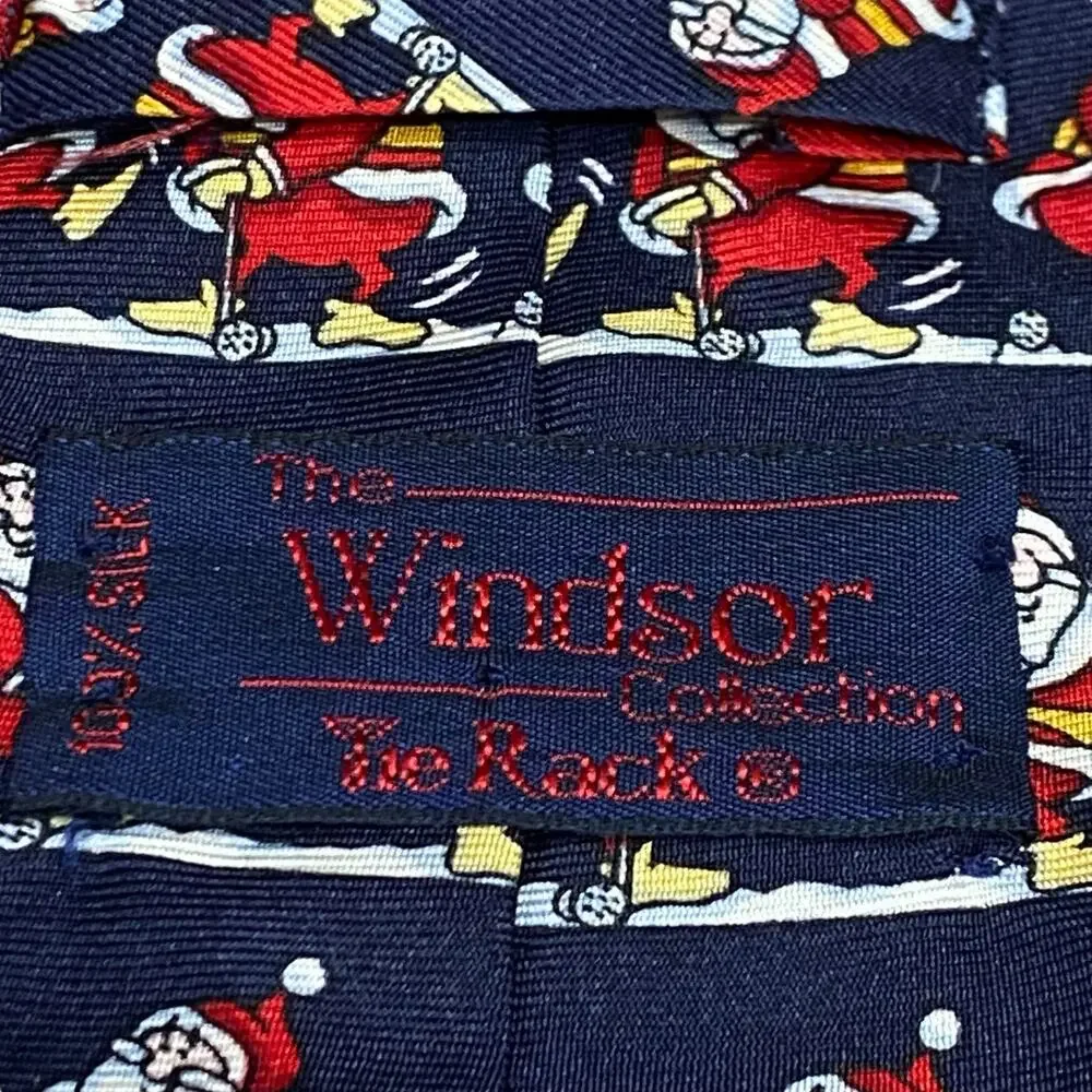 Vintage The Windsor Collection Necktie- 100% Silk- Santa Playing Golf Christmas